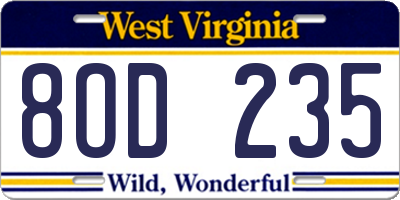 WV license plate 8OD235