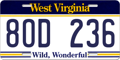 WV license plate 8OD236