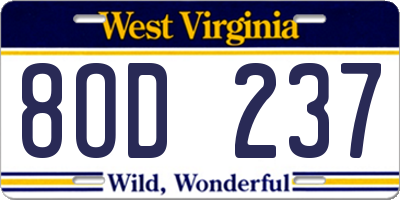 WV license plate 8OD237