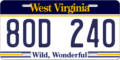 WV license plate 8OD240