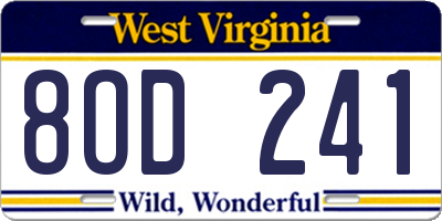 WV license plate 8OD241