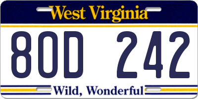 WV license plate 8OD242