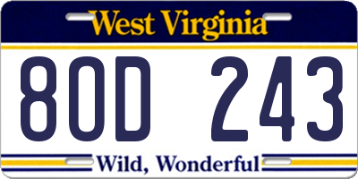 WV license plate 8OD243