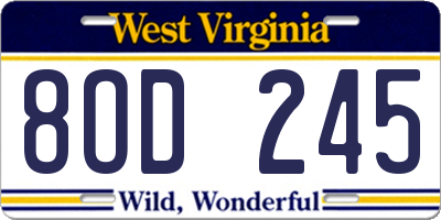 WV license plate 8OD245