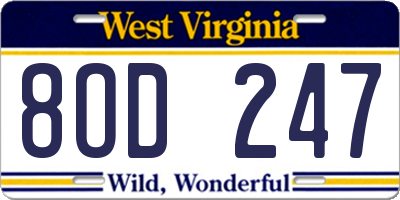 WV license plate 8OD247