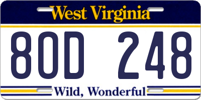 WV license plate 8OD248
