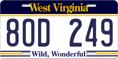 WV license plate 8OD249