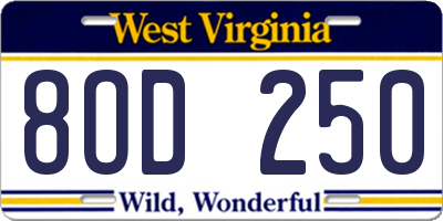 WV license plate 8OD250