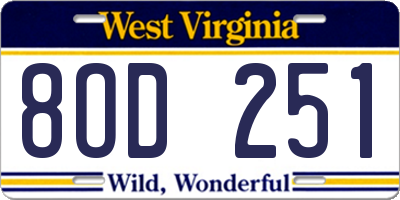 WV license plate 8OD251