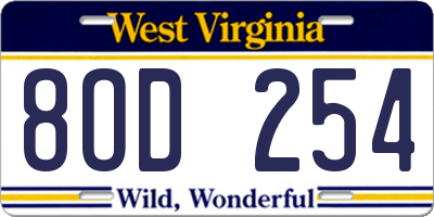 WV license plate 8OD254