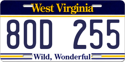 WV license plate 8OD255