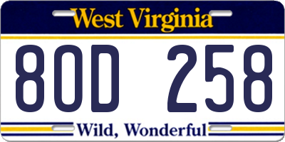 WV license plate 8OD258