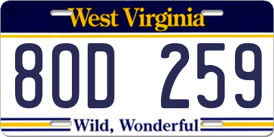 WV license plate 8OD259