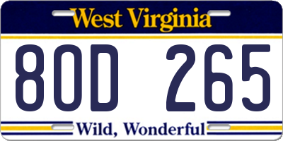 WV license plate 8OD265