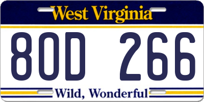 WV license plate 8OD266