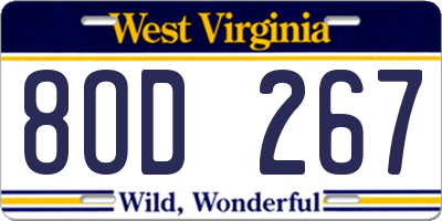 WV license plate 8OD267