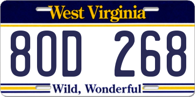 WV license plate 8OD268