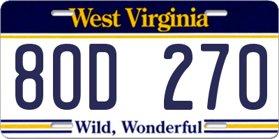 WV license plate 8OD270