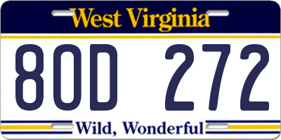WV license plate 8OD272