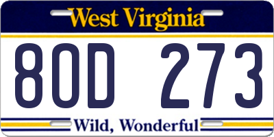 WV license plate 8OD273