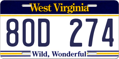 WV license plate 8OD274