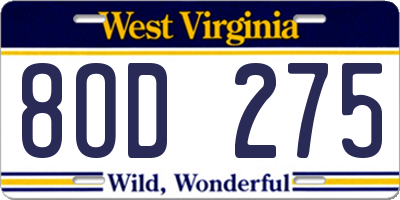 WV license plate 8OD275