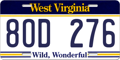 WV license plate 8OD276
