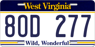 WV license plate 8OD277