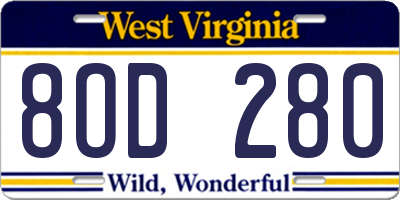 WV license plate 8OD280