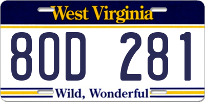 WV license plate 8OD281