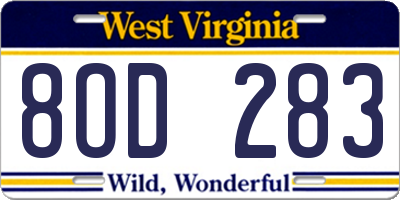 WV license plate 8OD283