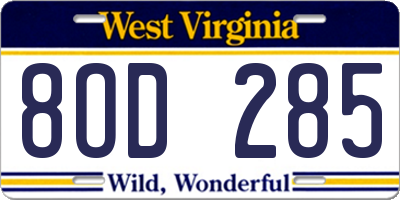 WV license plate 8OD285