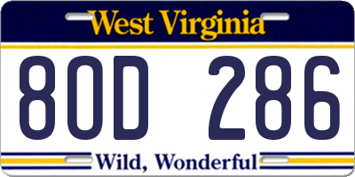 WV license plate 8OD286