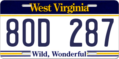 WV license plate 8OD287