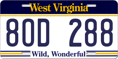 WV license plate 8OD288