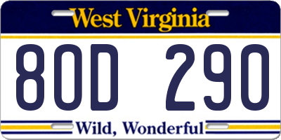 WV license plate 8OD290