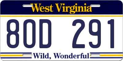 WV license plate 8OD291