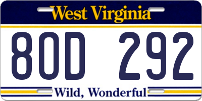 WV license plate 8OD292