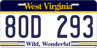 WV license plate 8OD293