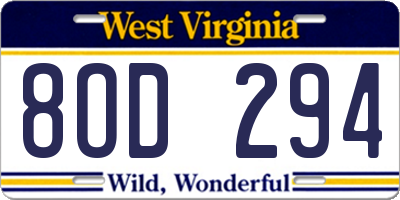 WV license plate 8OD294