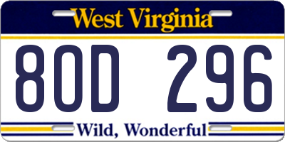 WV license plate 8OD296