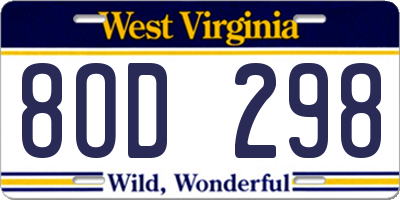 WV license plate 8OD298