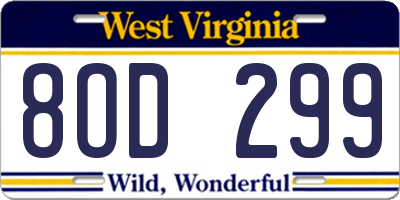WV license plate 8OD299