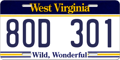 WV license plate 8OD301