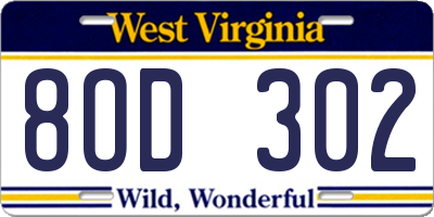 WV license plate 8OD302