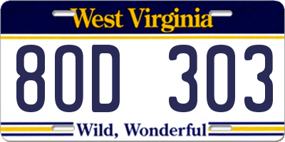 WV license plate 8OD303