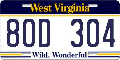 WV license plate 8OD304