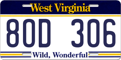 WV license plate 8OD306