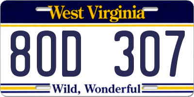 WV license plate 8OD307