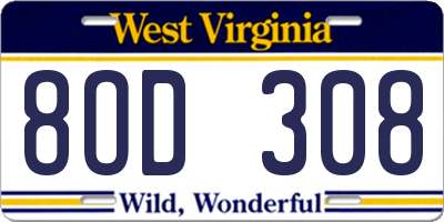 WV license plate 8OD308